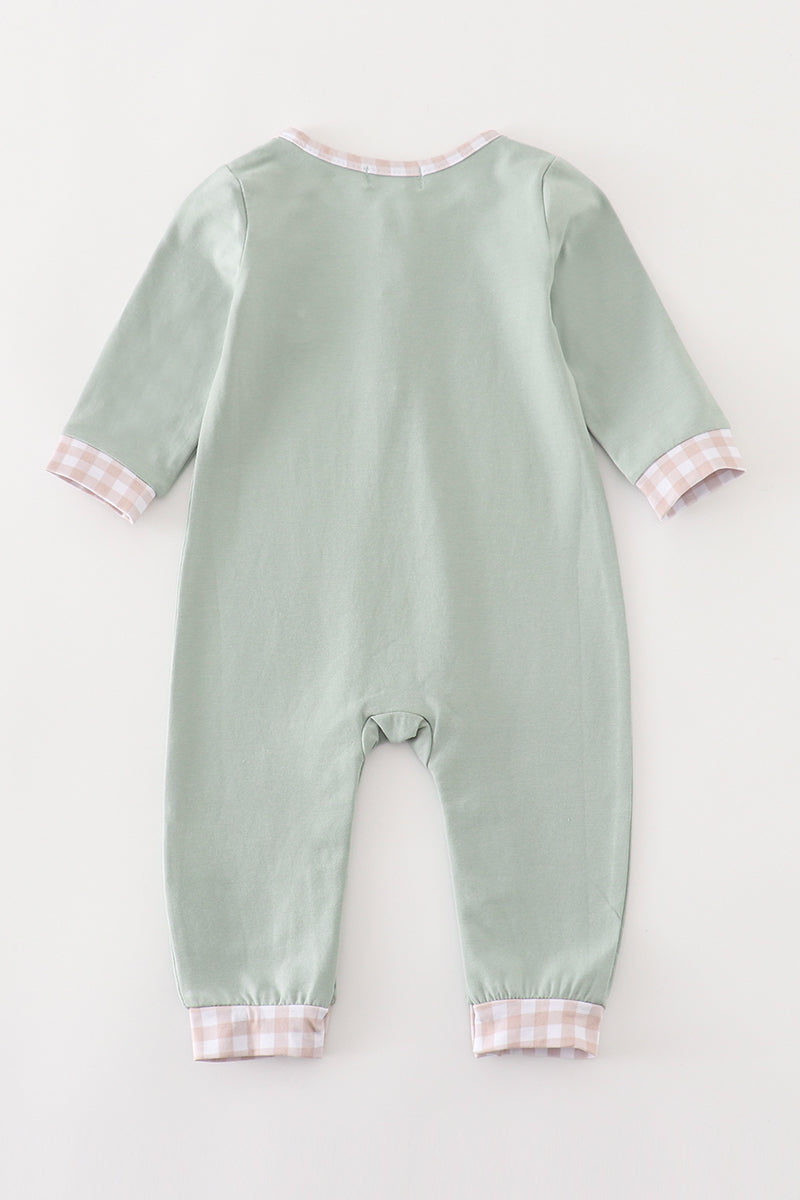 GREEN TURKEY EMBROIDERY BOY ROMPER