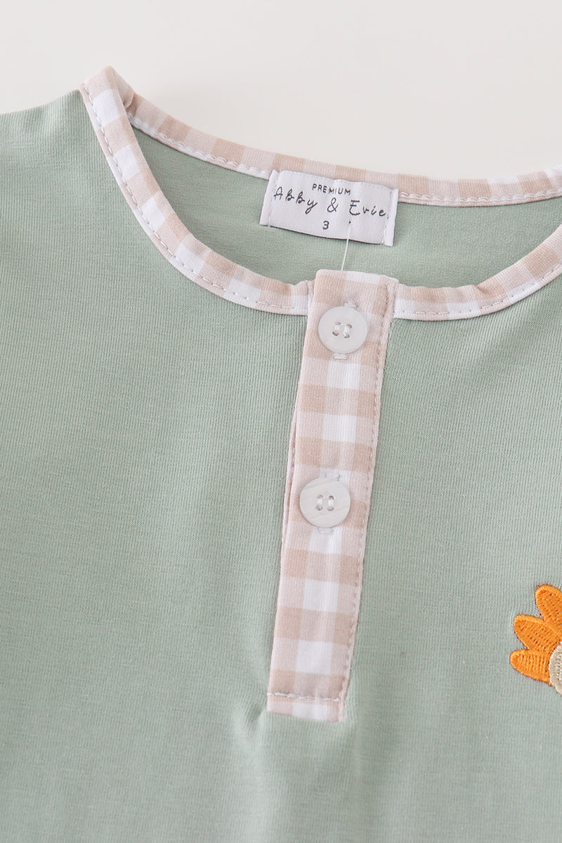 GREEN TURKEY EMBROIDERY BOY ROMPER