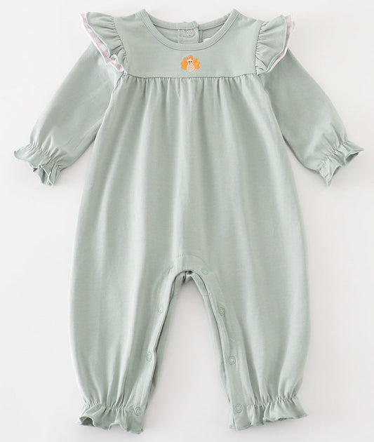 GREEN TURKEY EMBROIDERY GIRL ROMPER