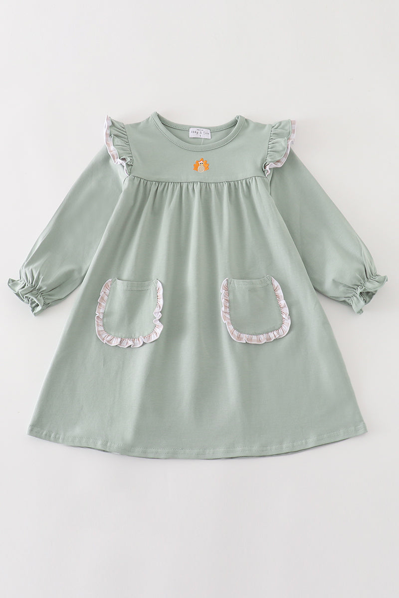 PREMIUM GREEN TURKEY EMBROIDERY STRIPE GIRL SET