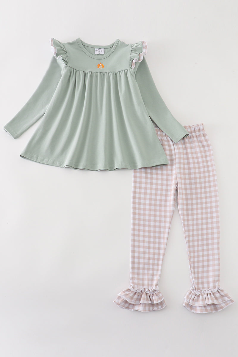 PREMIUM GREEN TURKEY EMBROIDERY STRIPE GIRL SET
