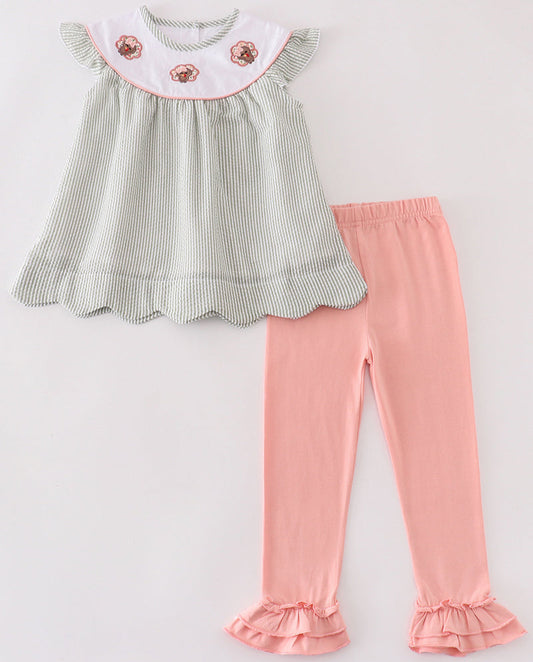 PREMIUM GREEN TURKEY EMBROIDERY STRIPE GIRL SET