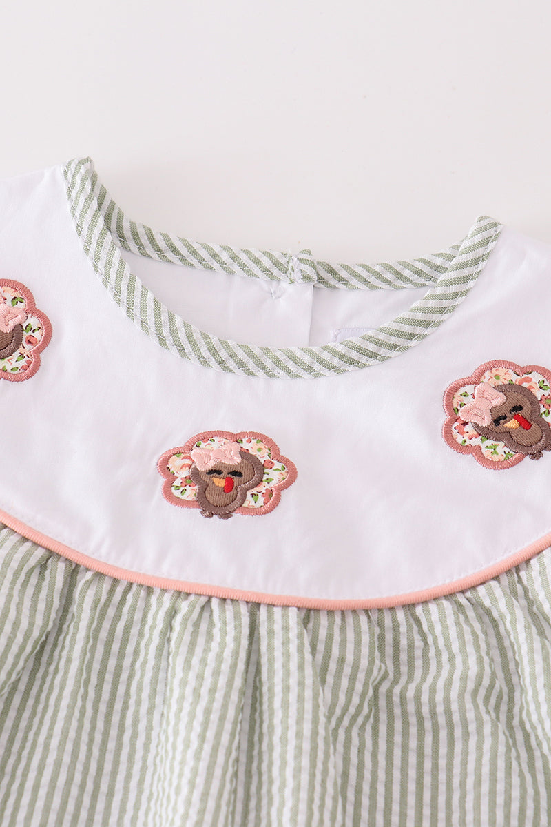 PREMIUM GREEN TURKEY EMBROIDERY STRIPE GIRL SET