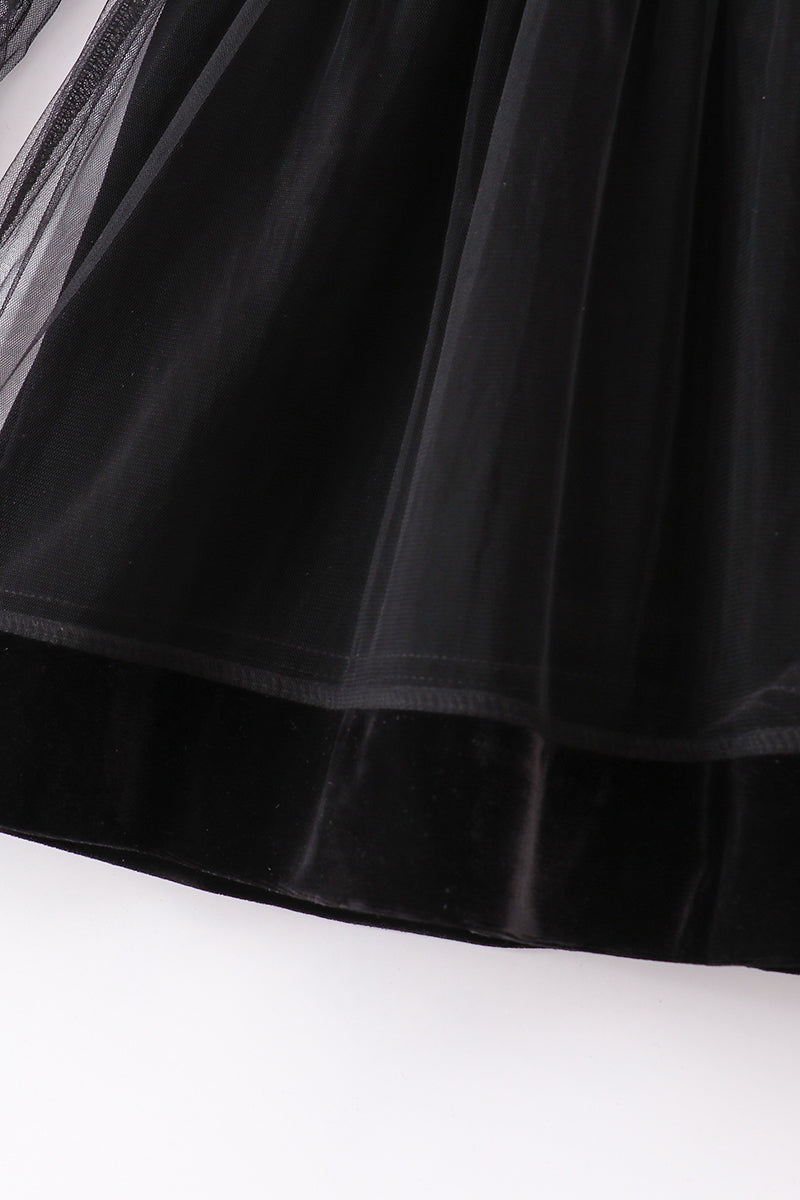 BLACK VELVET RUFFLE GIRL DRESS