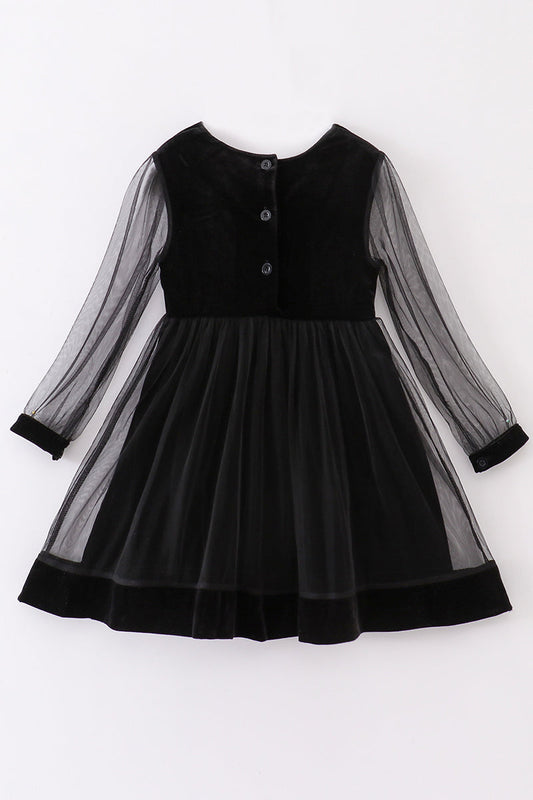 BLACK VELVET RUFFLE GIRL DRESS