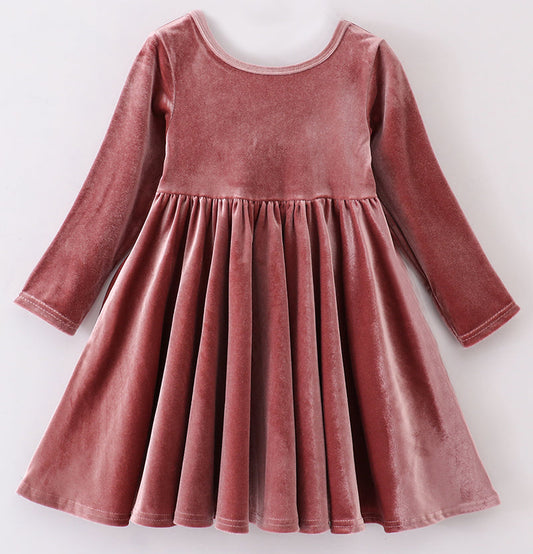 CHAMPAGNE VELVET TWIRL DRESS