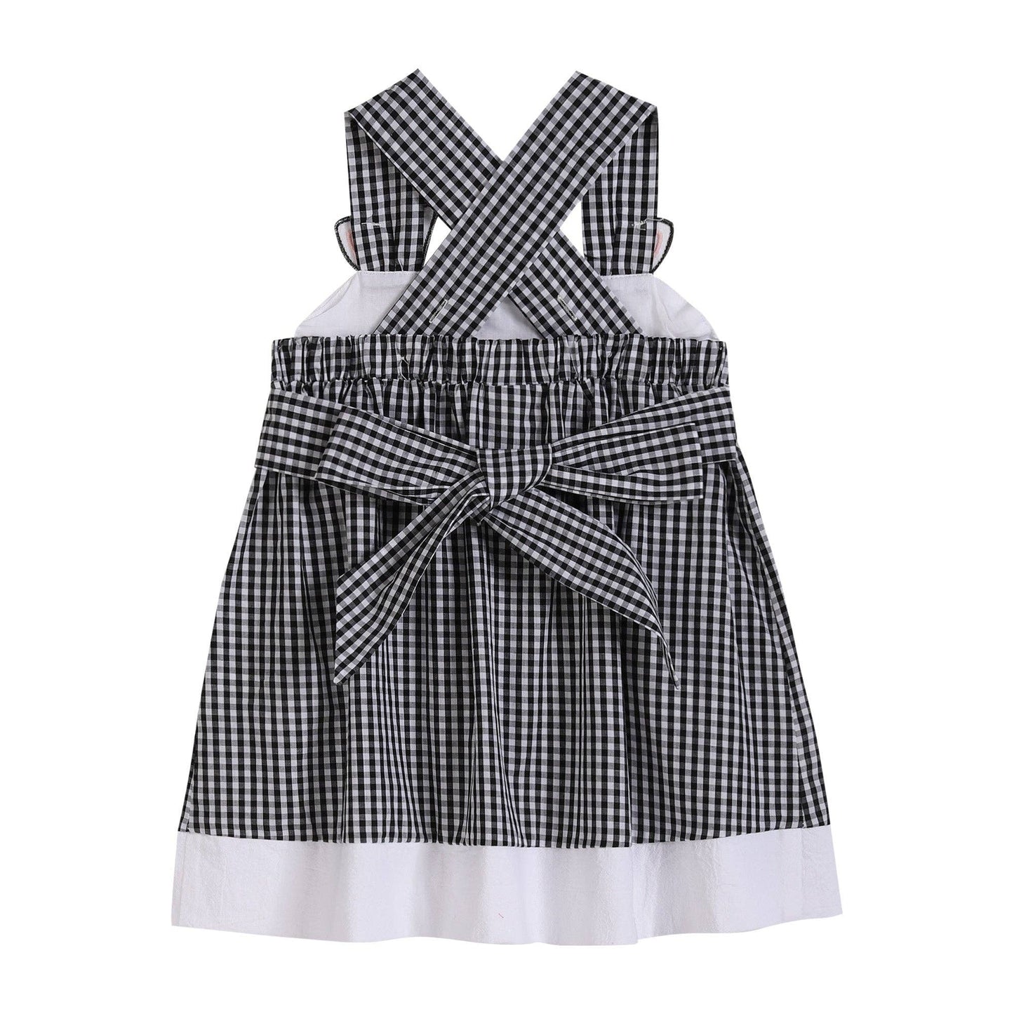 Black Gingham Cute Cow Pocket Sundress: 5Y