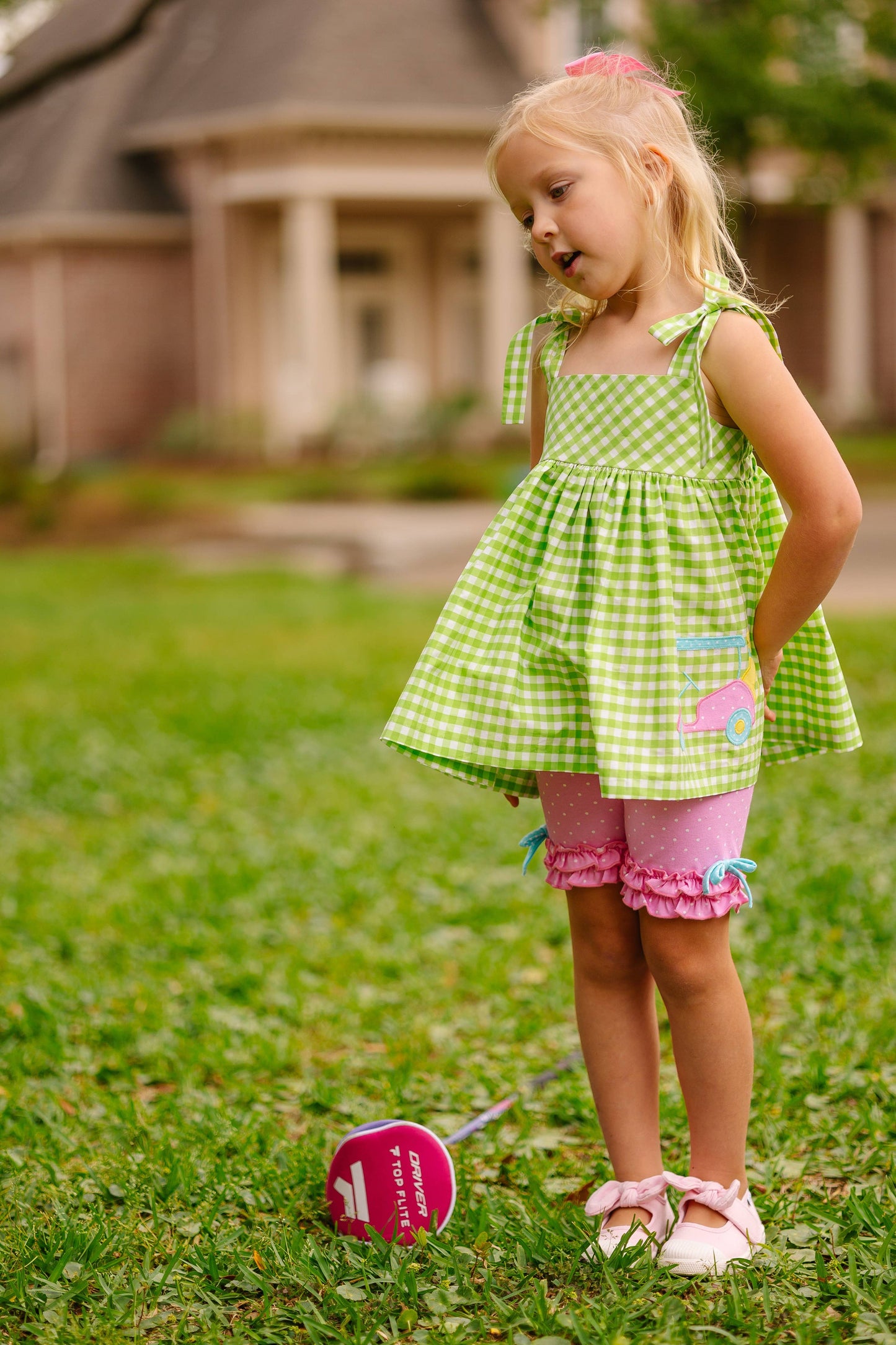 Fore! Girls Golf Tie Shoulder Top & Knit Shorts Set: