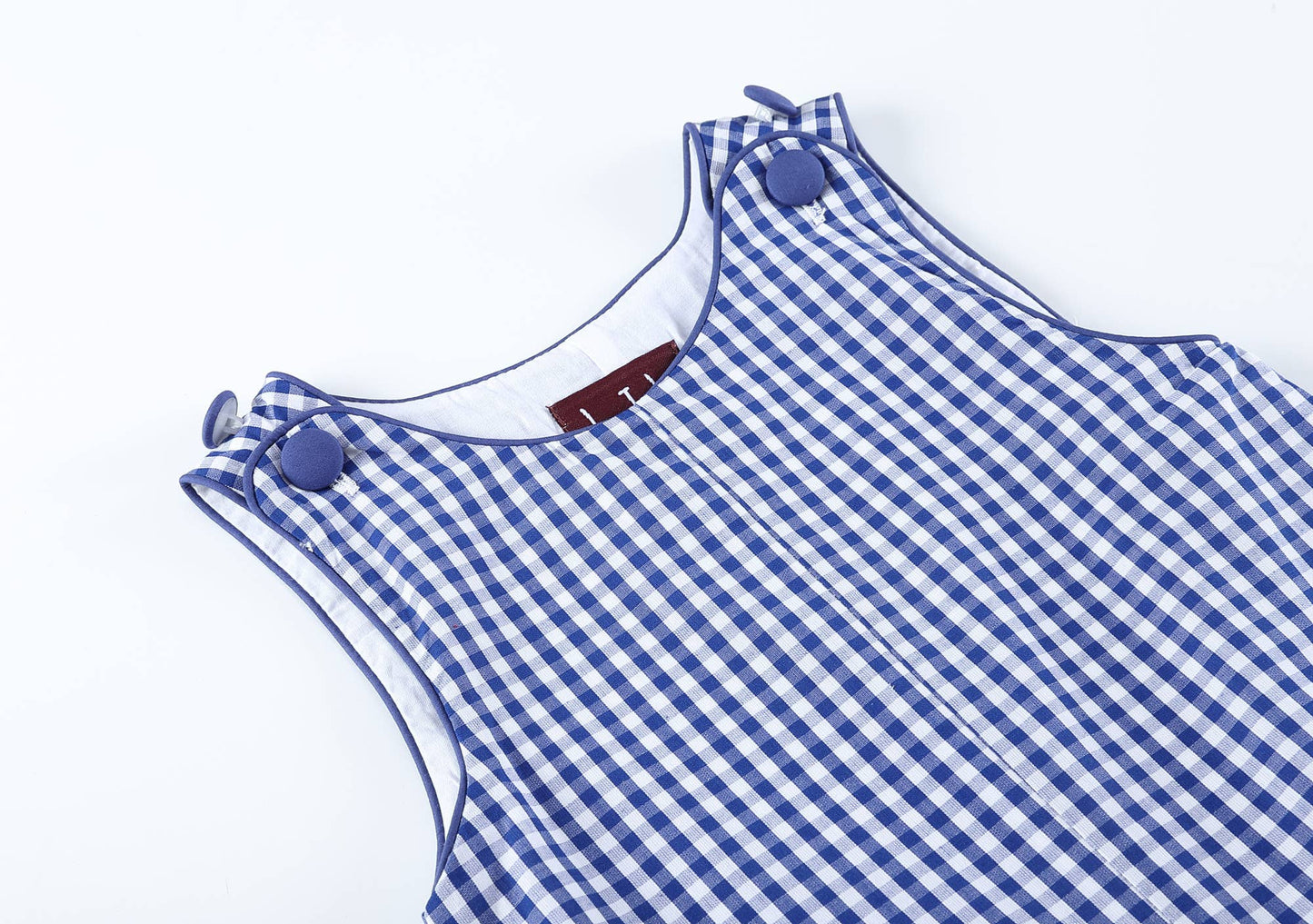 Dark Blue Gingham Overalls: 2T