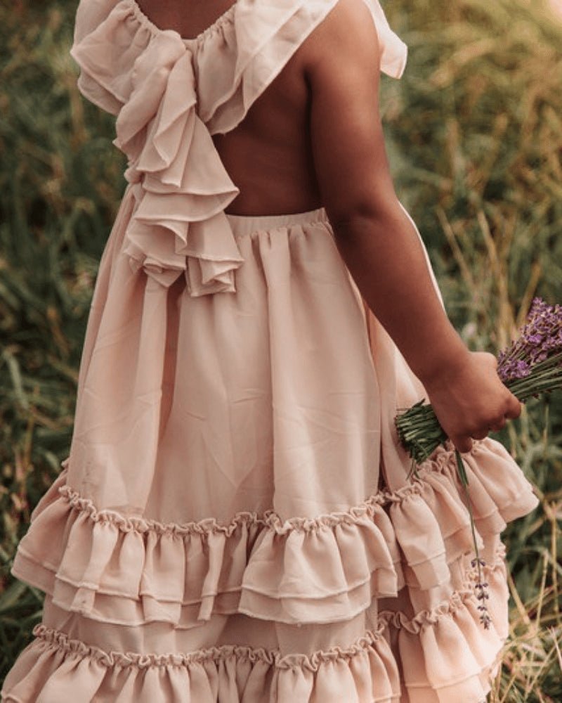 Nellie Ruffle Maxi Dress-Champagne