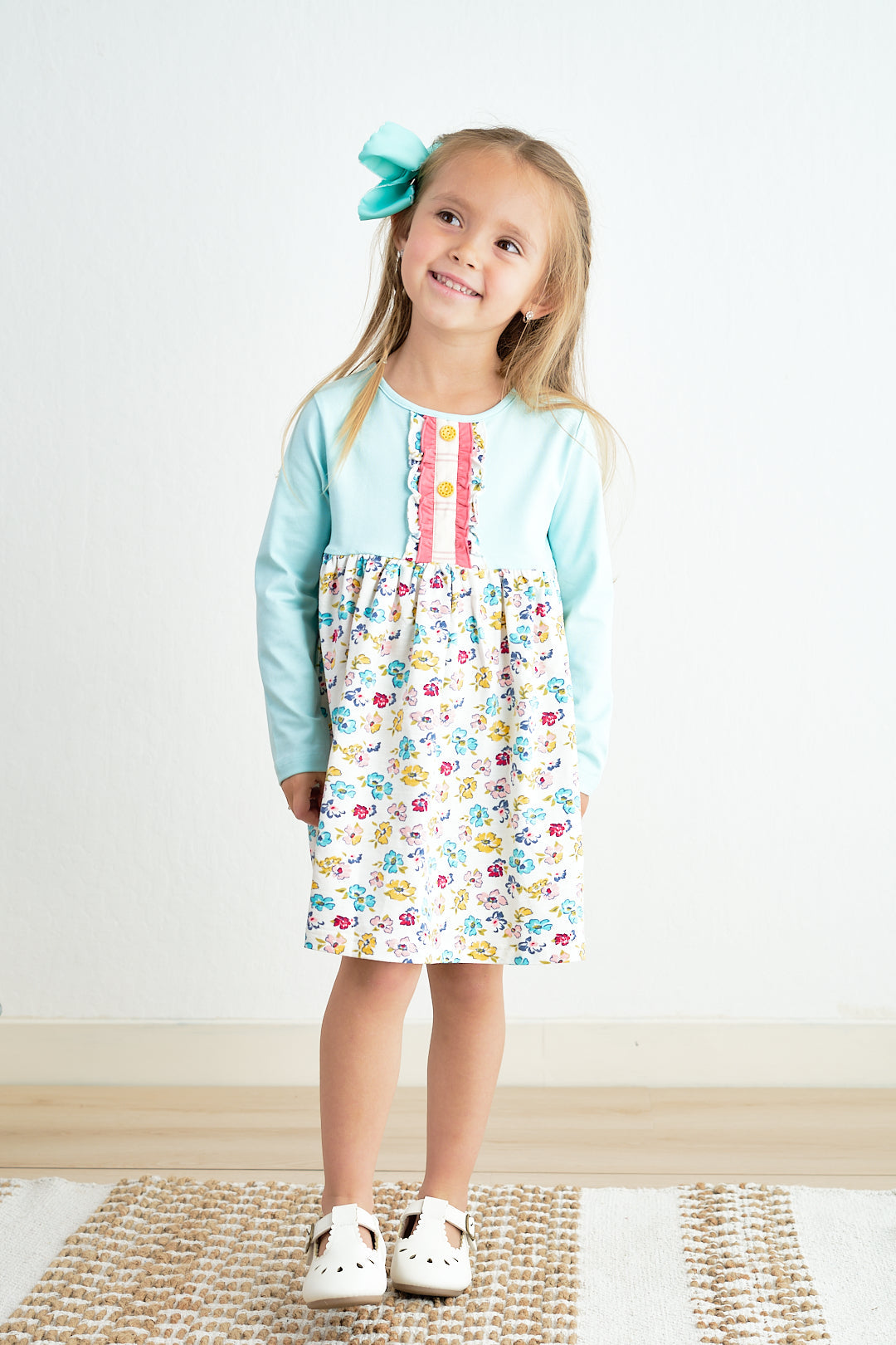PLATINUM MINT FLORAL PRINT GIRL DRESS
