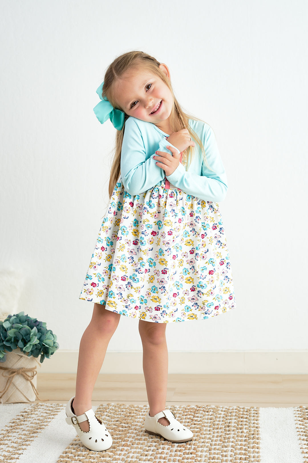 PLATINUM MINT FLORAL PRINT GIRL DRESS