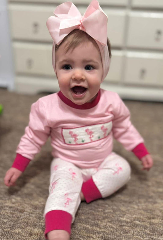 Pink Flamingo Smocked Lounge 2 Piece Set