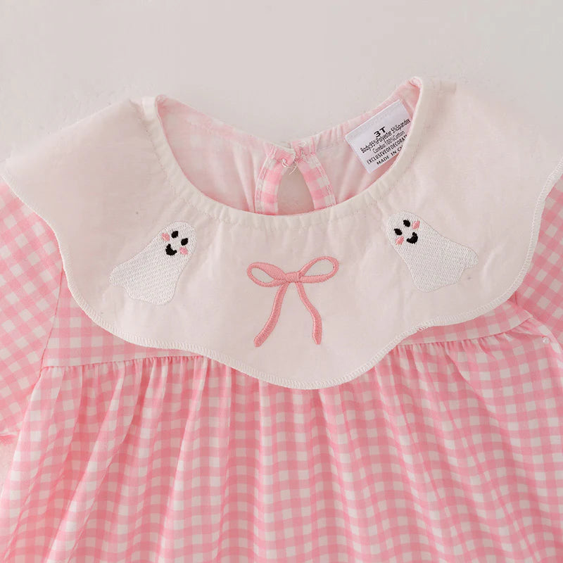 Girls Halloween Ghost Appliqué and Embroidery Dress