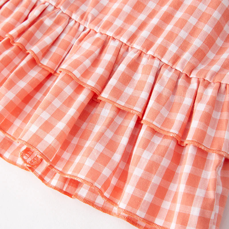 GIRLS SPRING CORAL PLAID COTTON OUTFIT SET