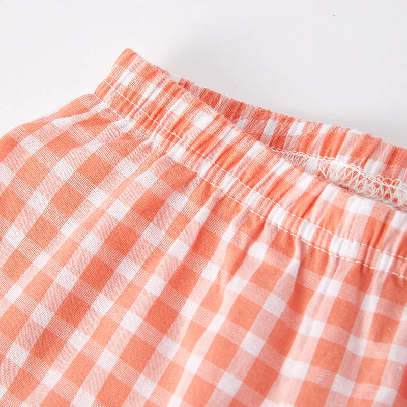 GIRLS SPRING CORAL PLAID COTTON OUTFIT SET
