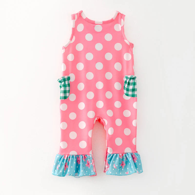 TODDLER GIRLS SPRING AND SUMMER PINK DOT PRINT ROMPER