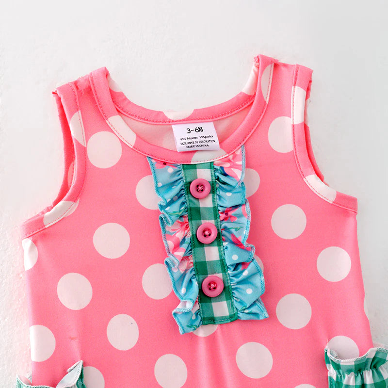 TODDLER GIRLS SPRING AND SUMMER PINK DOT PRINT ROMPER