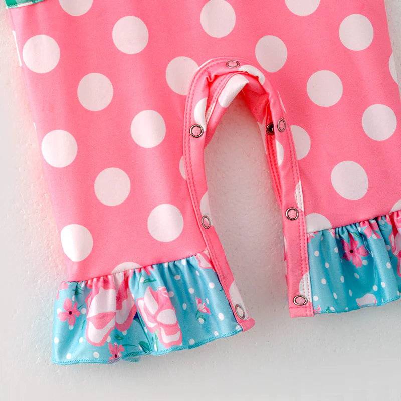 TODDLER GIRLS SPRING AND SUMMER PINK DOT PRINT ROMPER