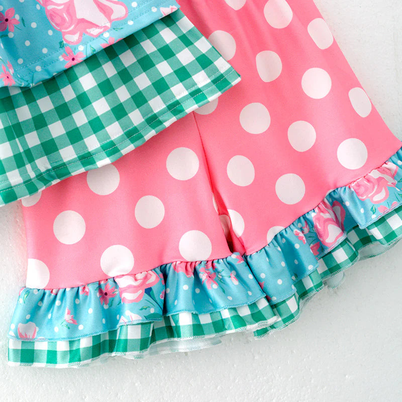 GIRLS SPRING AND SUMMER PINK DOT PRINT OUTFIT SET 4T