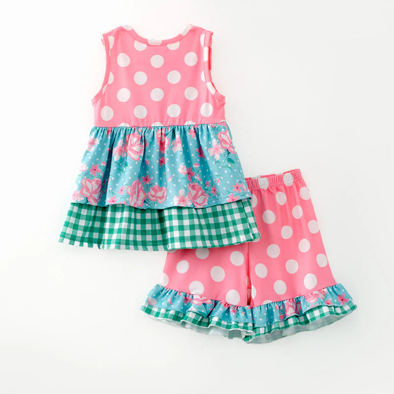 GIRLS SPRING AND SUMMER PINK DOT PRINT OUTFIT SET 4T
