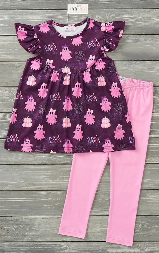 Purple/Pink Boo Ghost 2 Piece Legging Set -Girls