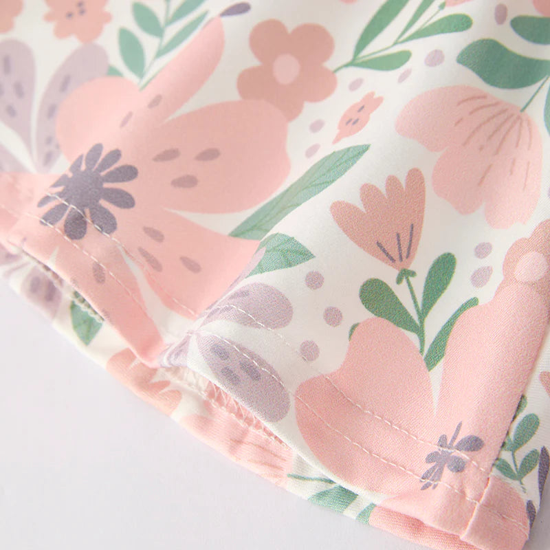 GIRLS FALL BOW APPLIQUE COTTON TOP FLORAL PRINT PANTS SET