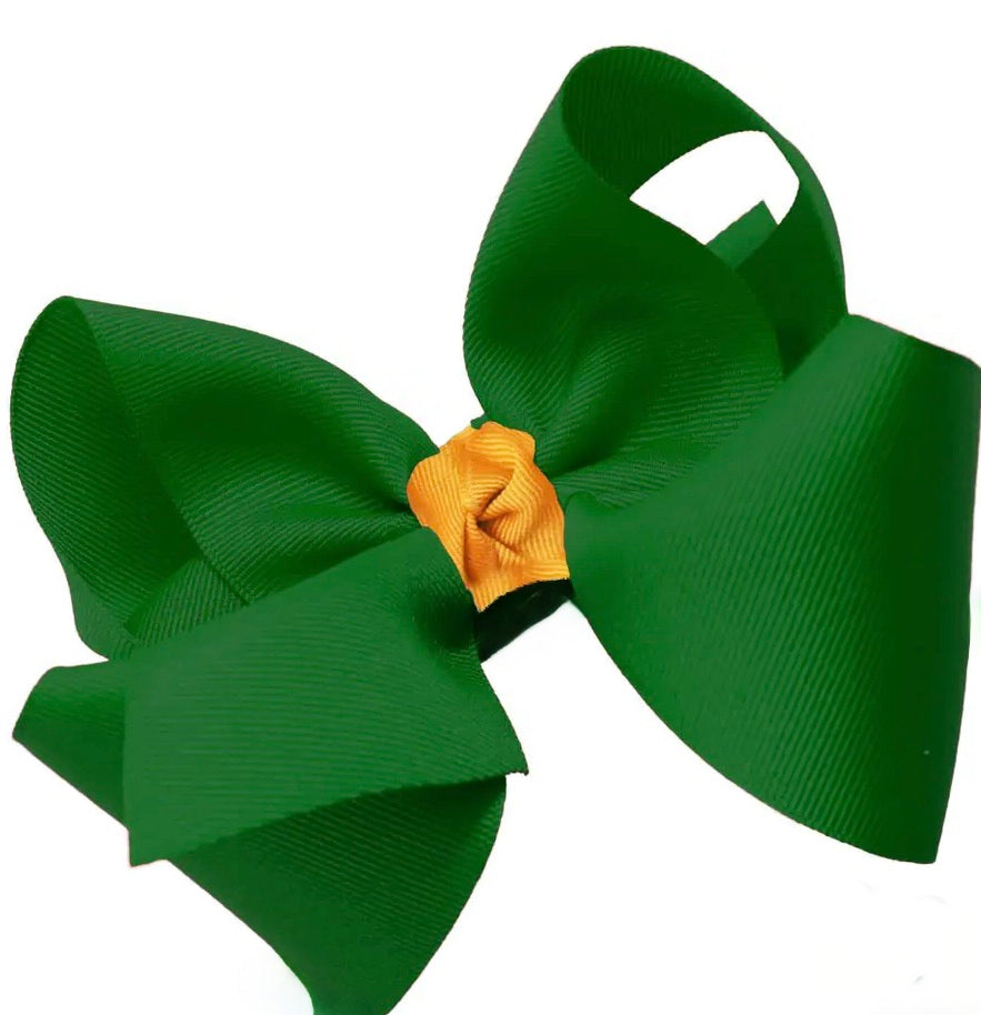 Grosgrain Bow Forest Green and Yellow Gold XL 6"