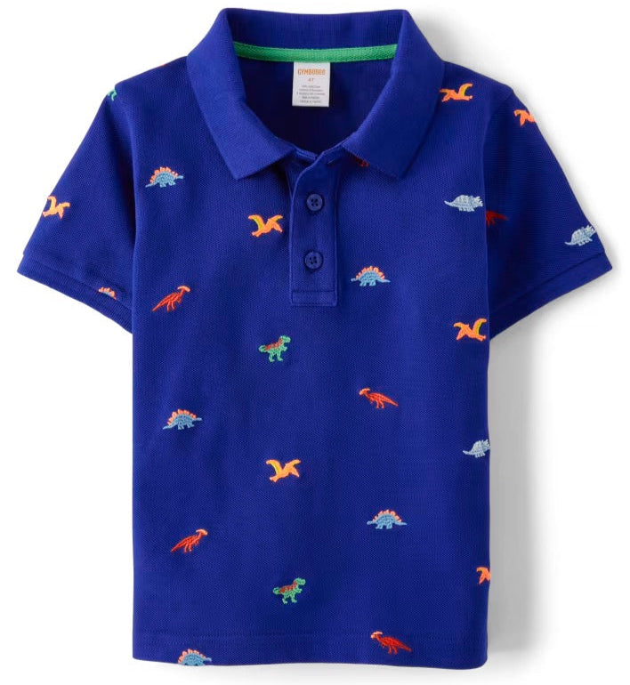 Boys Schiffli Dino Polo - Little Essentials - Blue Size 18-24M