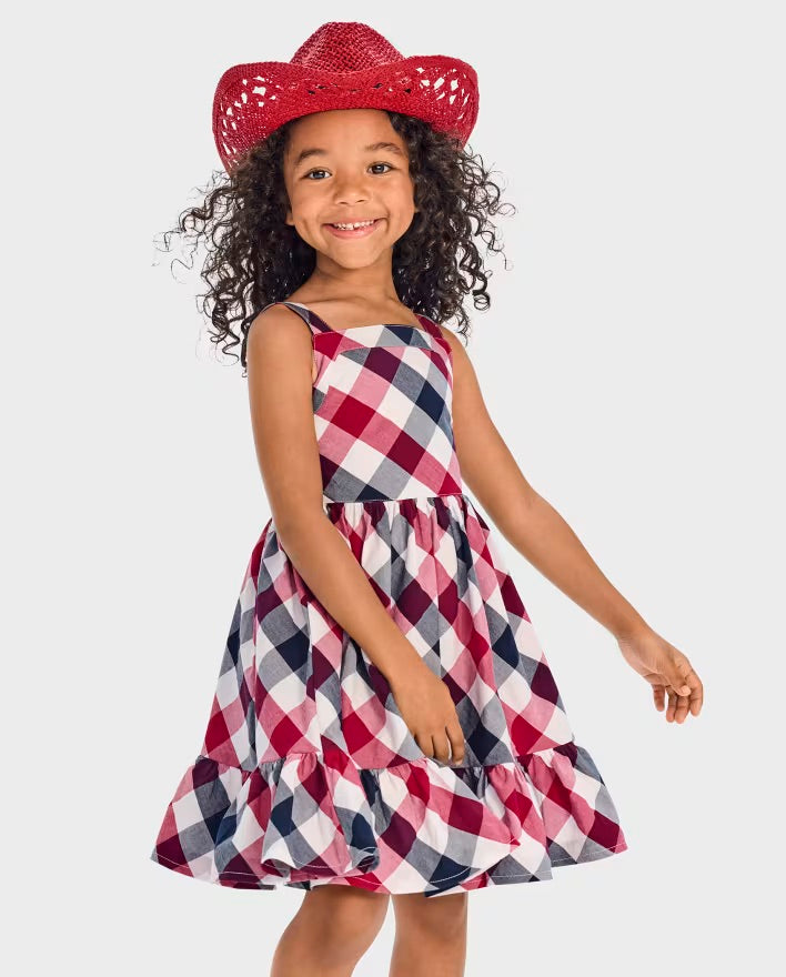 Baby Girl plaid ruffle dress. An American beauty!