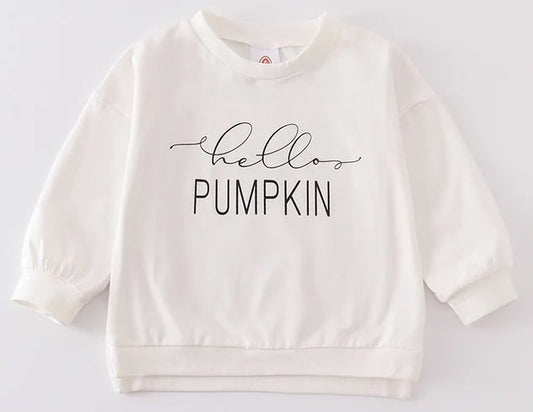 White and Black Print "Hello Pumpkin" Shirt