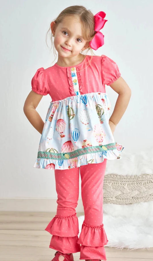 PLATINUM PINK DOT FLORAL BALLOON PRINT TUNIC GIRL 2 PC SET
