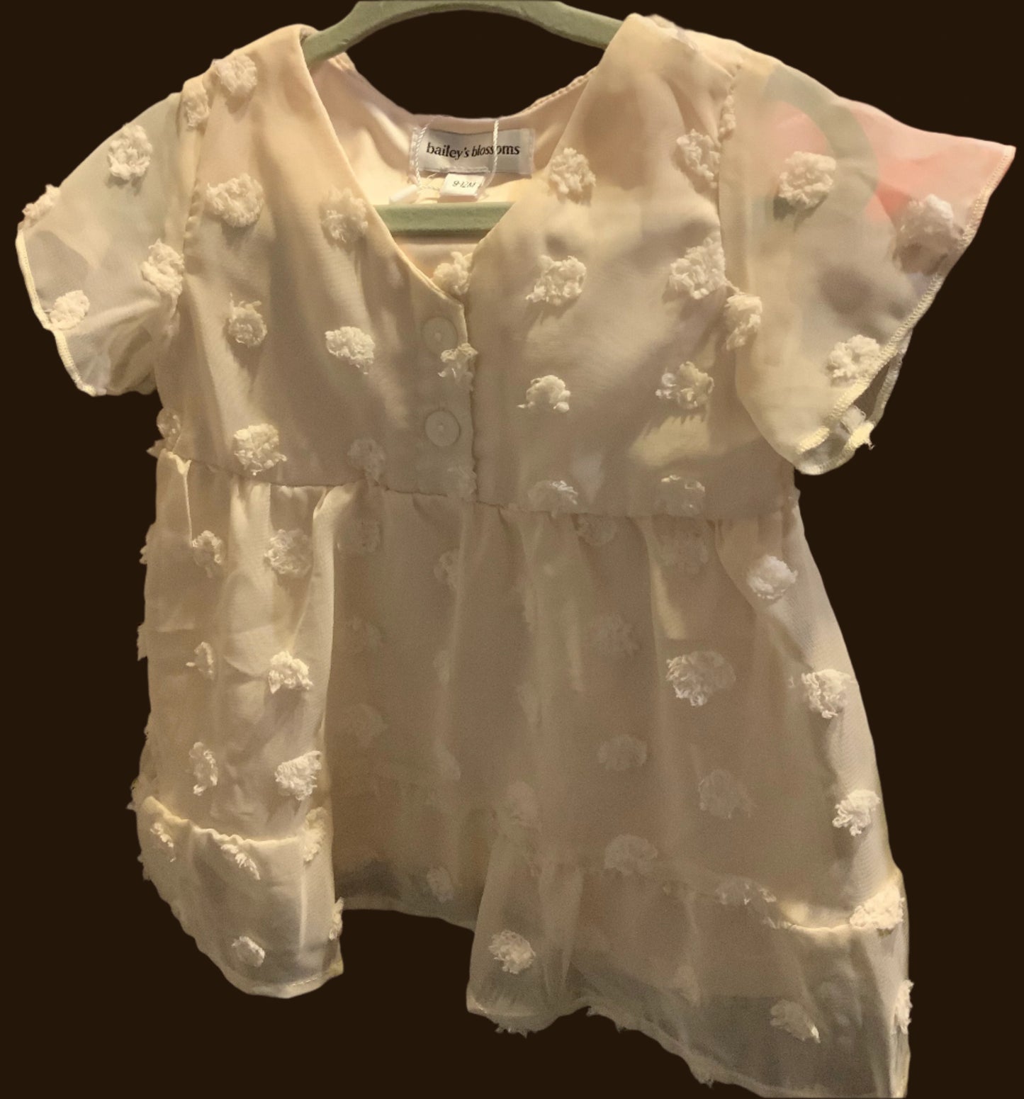 Eden Short Sleeve Dot Dress - Ivory: 9-12months