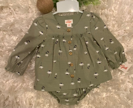 Baby Flower and Sage Green 2 Pc Diaper Set