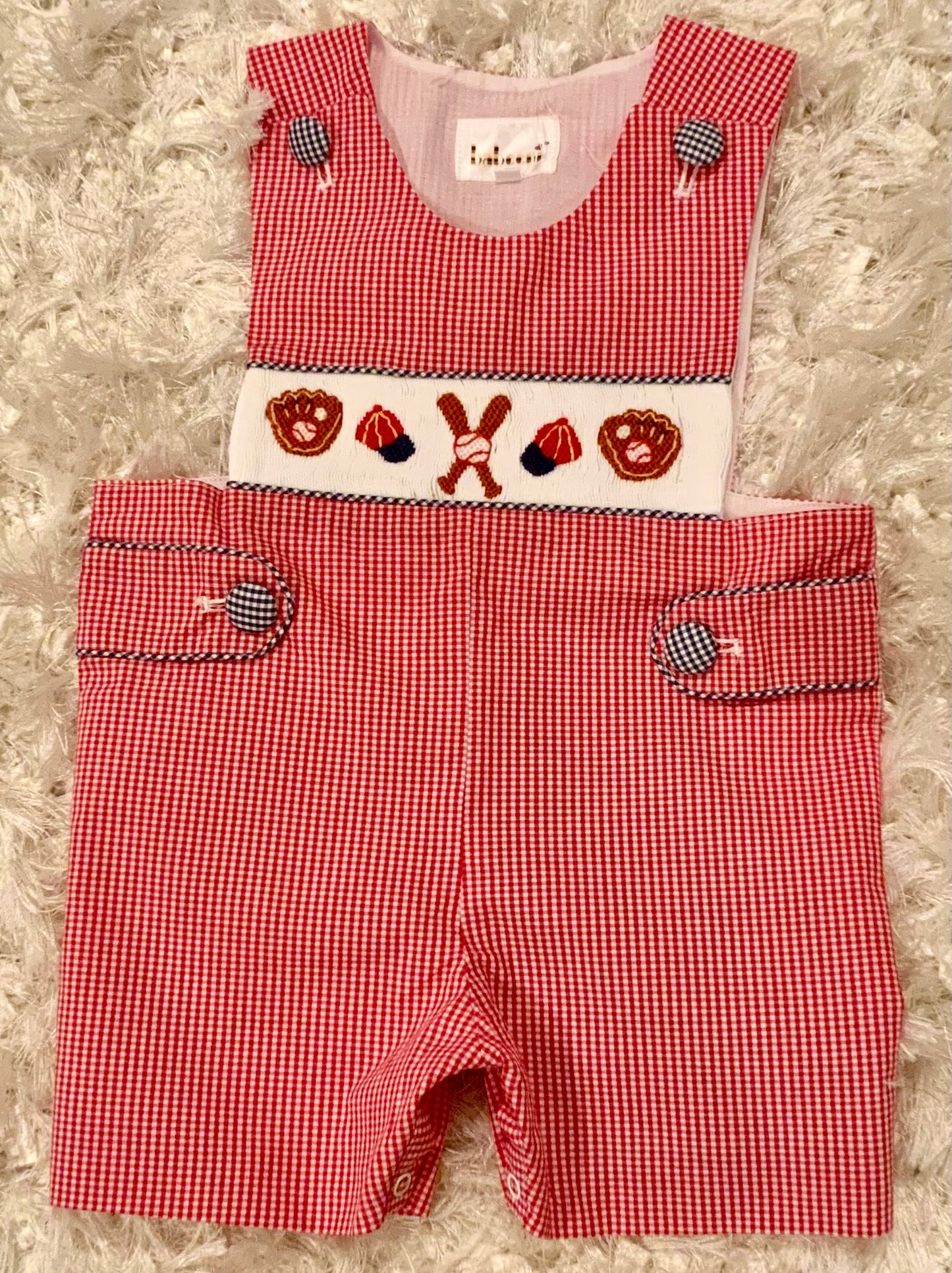 Red Check Smocked Baseball ShortAll