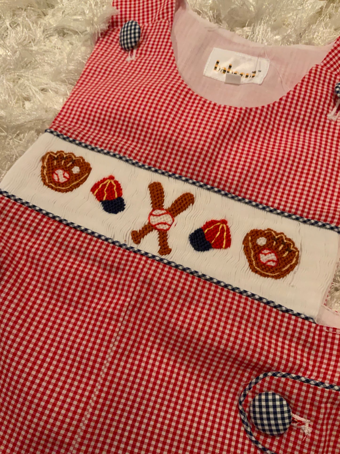 Red Check Smocked Baseball ShortAll