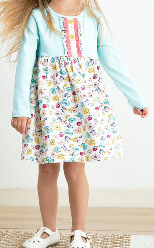 PLATINUM MINT FLORAL PRINT GIRL DRESS