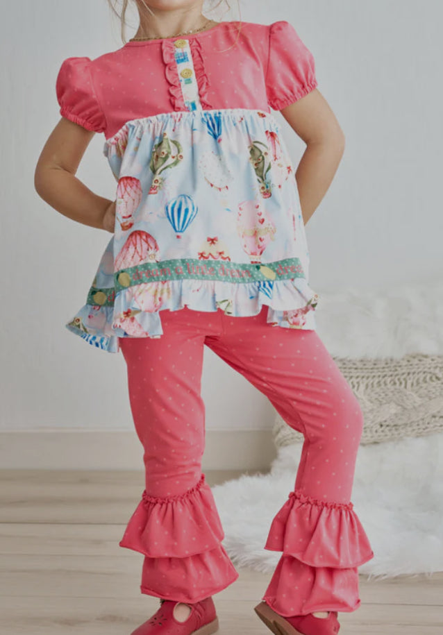 PLATINUM PINK DOT FLORAL BALLOON PRINT TUNIC GIRL 2 PC SET