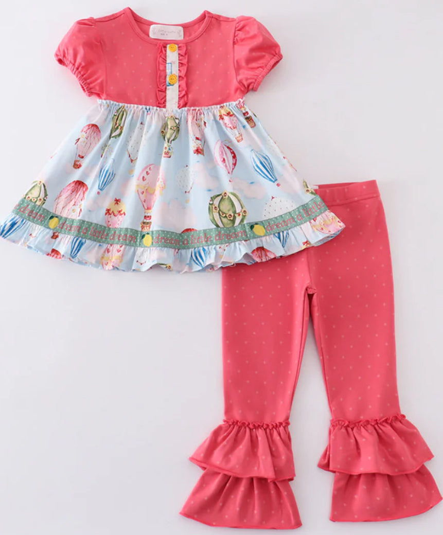 PLATINUM PINK DOT FLORAL BALLOON PRINT TUNIC GIRL 2 PC SET