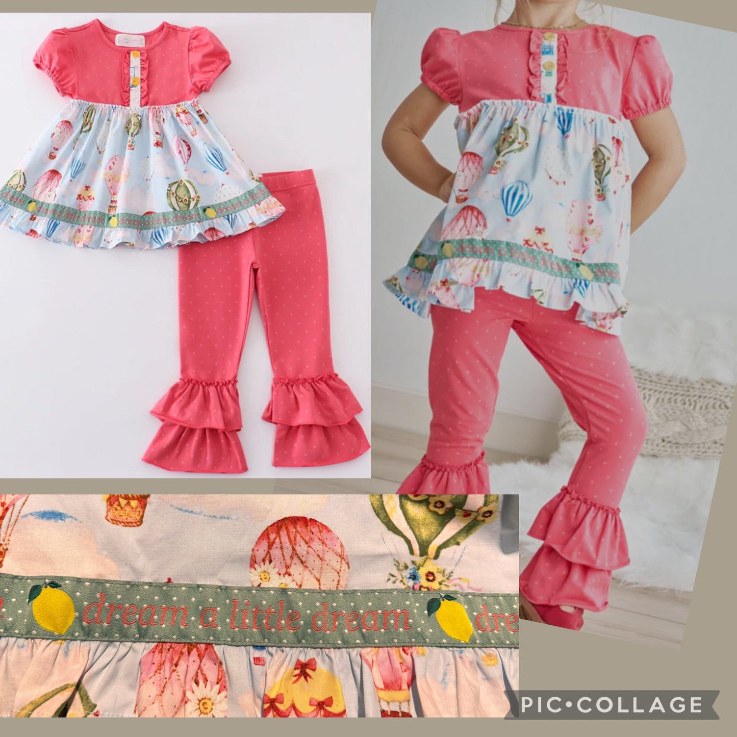 PLATINUM PINK DOT FLORAL BALLOON PRINT TUNIC GIRL 2 PC SET
