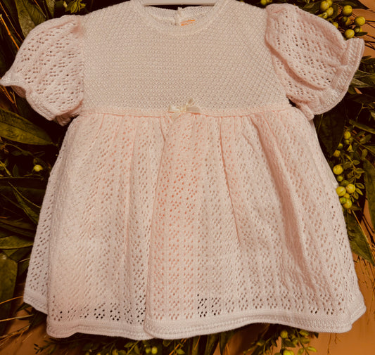 Soft Pink/soft knit/crochet/baby dress 6M