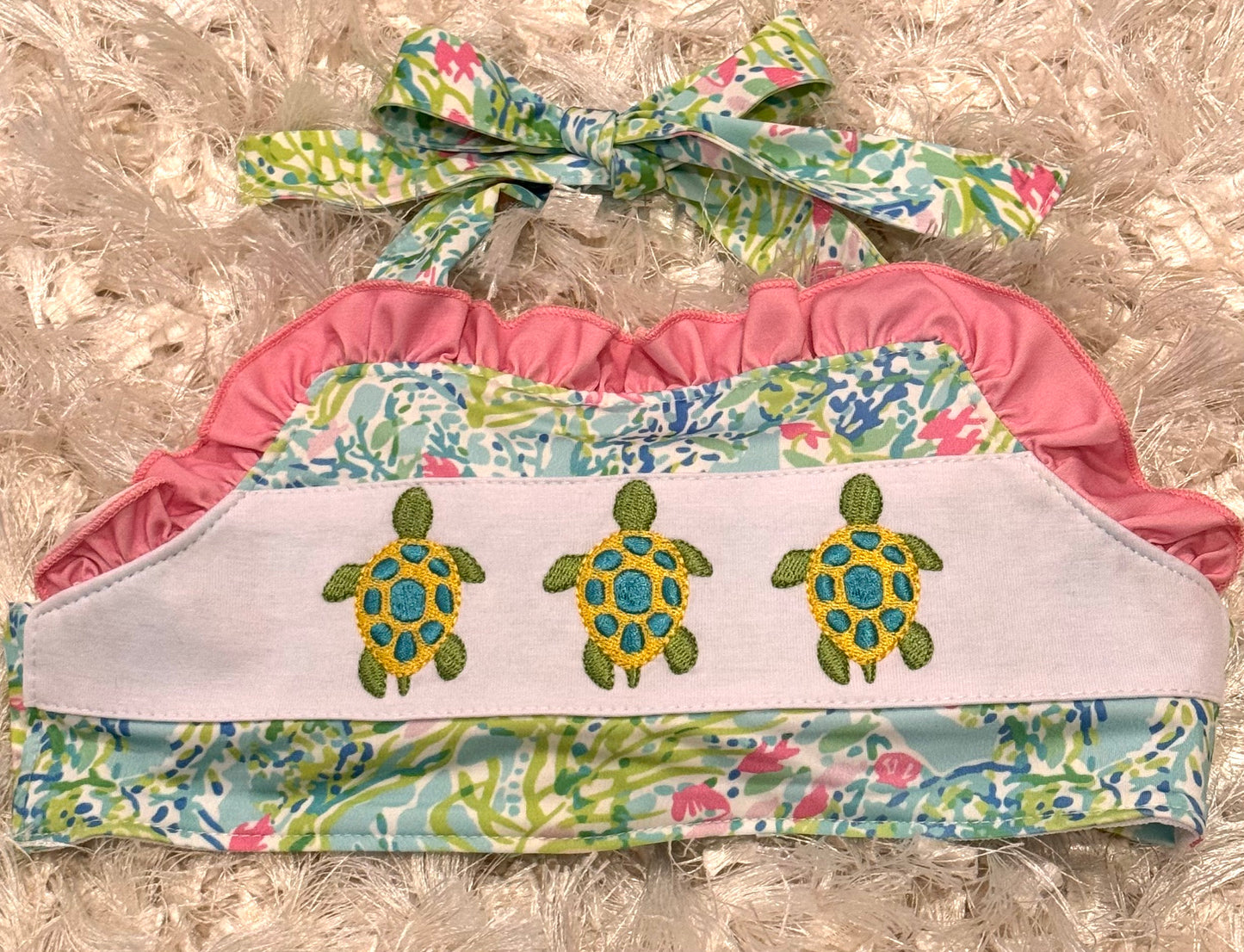 Lily print Turtle embroidery girl 2 piece swimwear