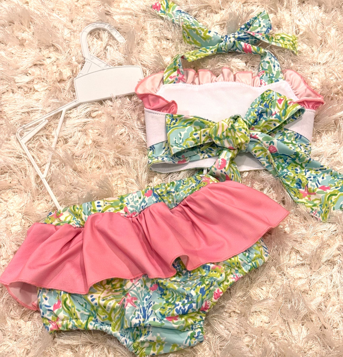 Lily print Turtle embroidery girl 2 piece swimwear