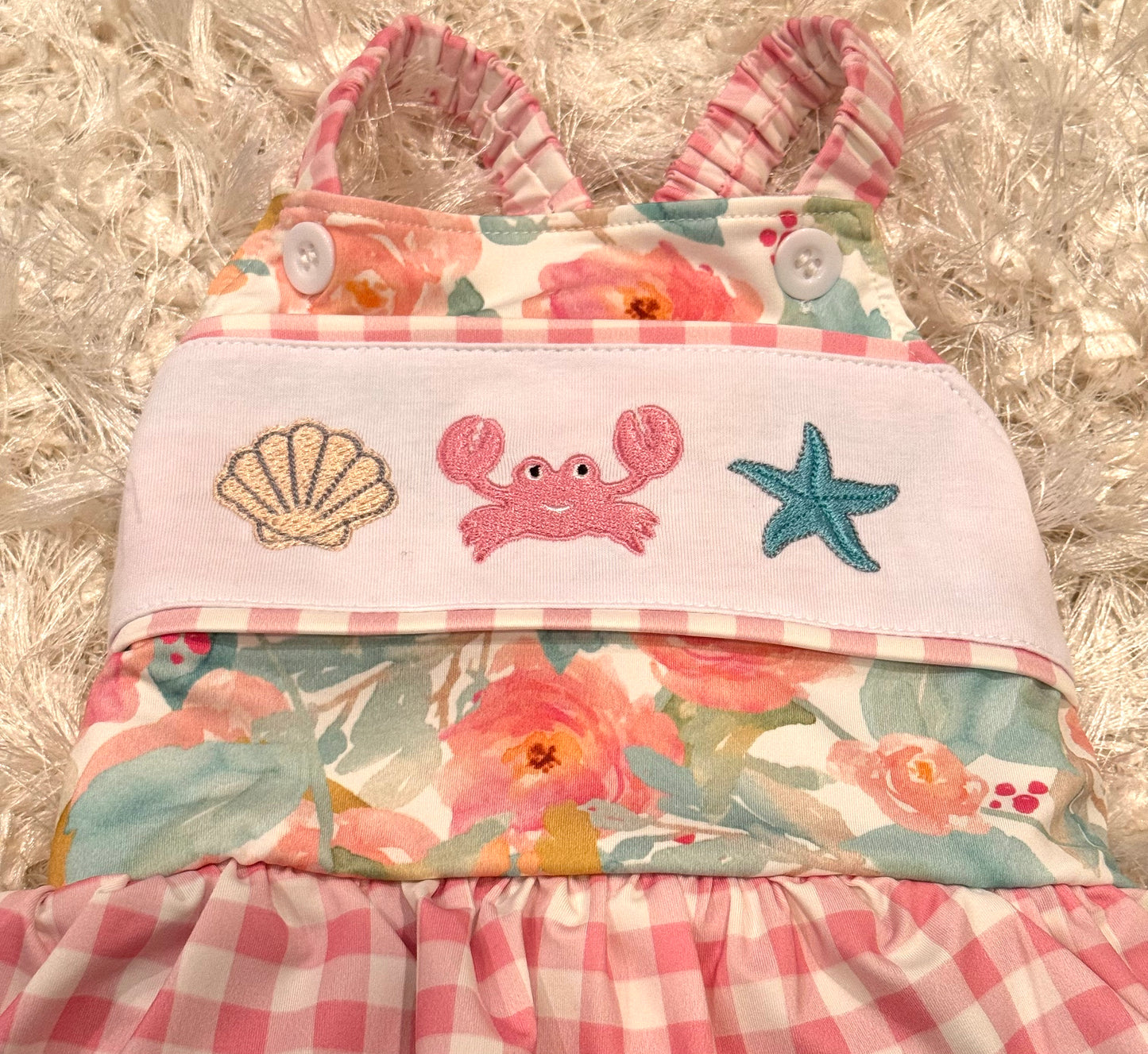 Pink floral print embroidery crab one piece girls swimwear