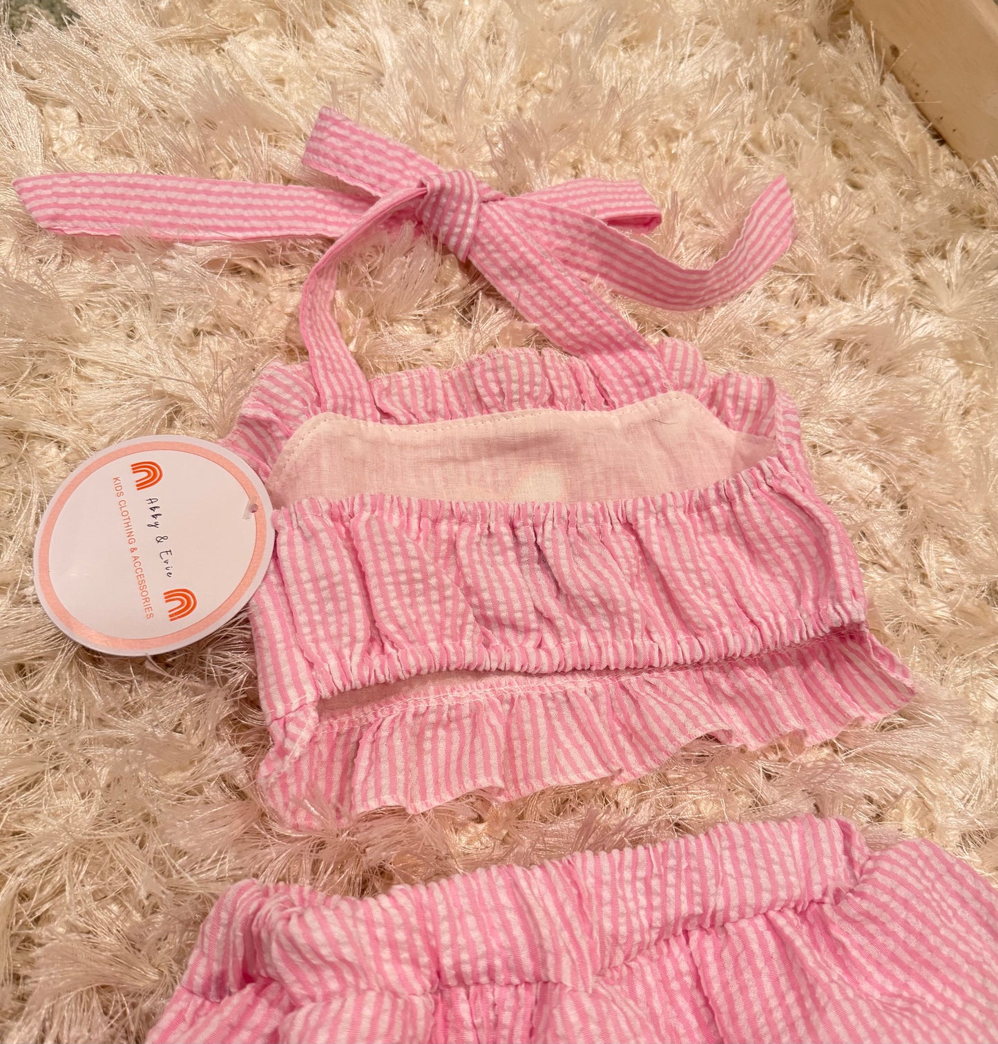 Pink seersucker mermaid embroidery girls 2 piece swimsuit