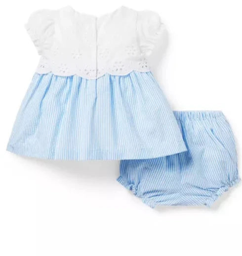 Baby Eyelet/Seersucker Blue stripe bloomer Set