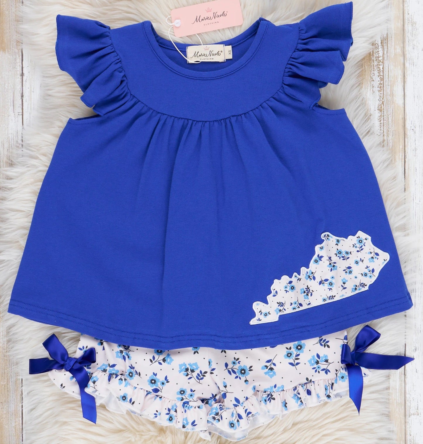 Kentucky Blue Floral Ruffle Short Outfit Girls