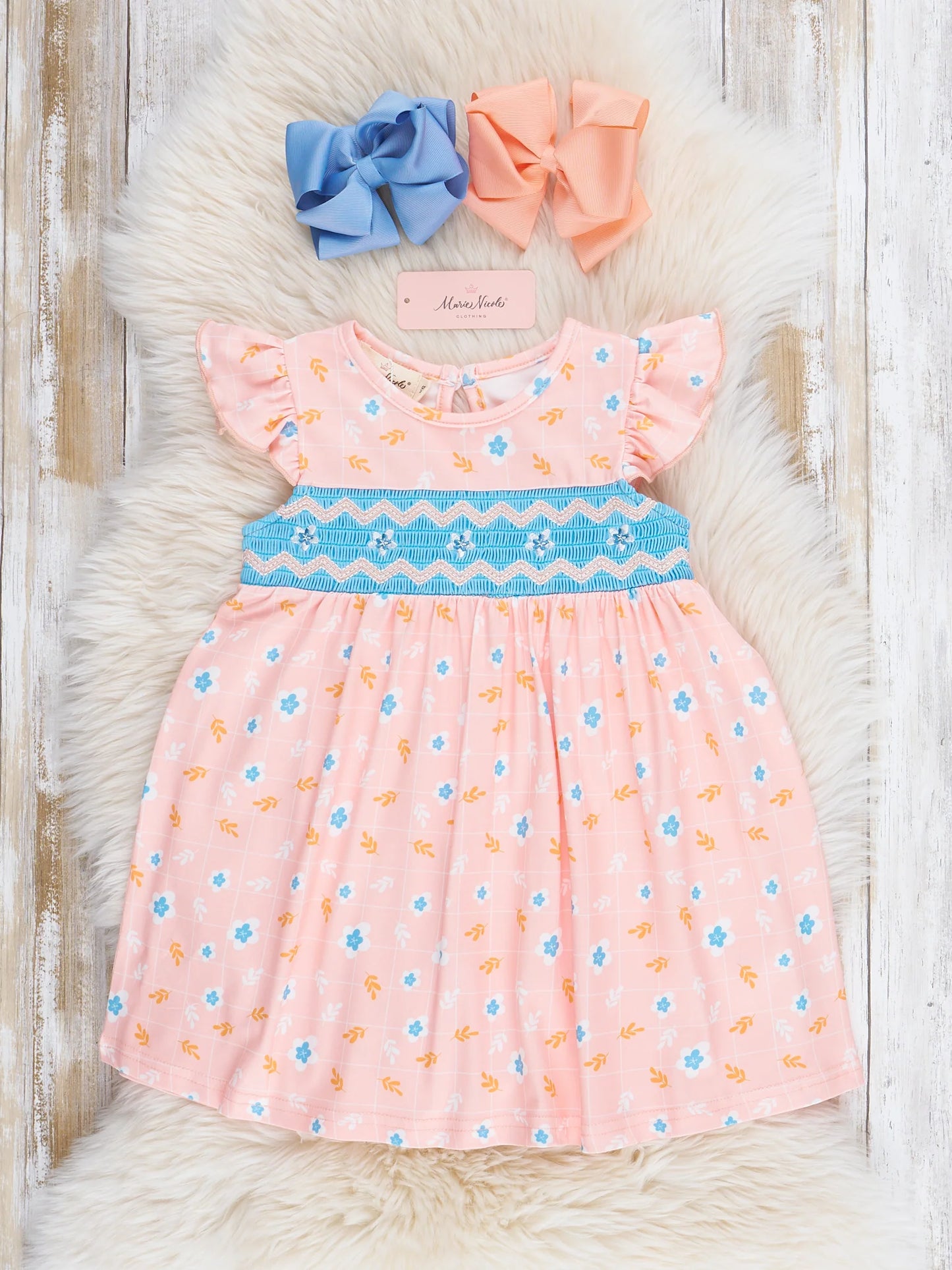 Peachy Blossoms Smocked Ruffle Dress