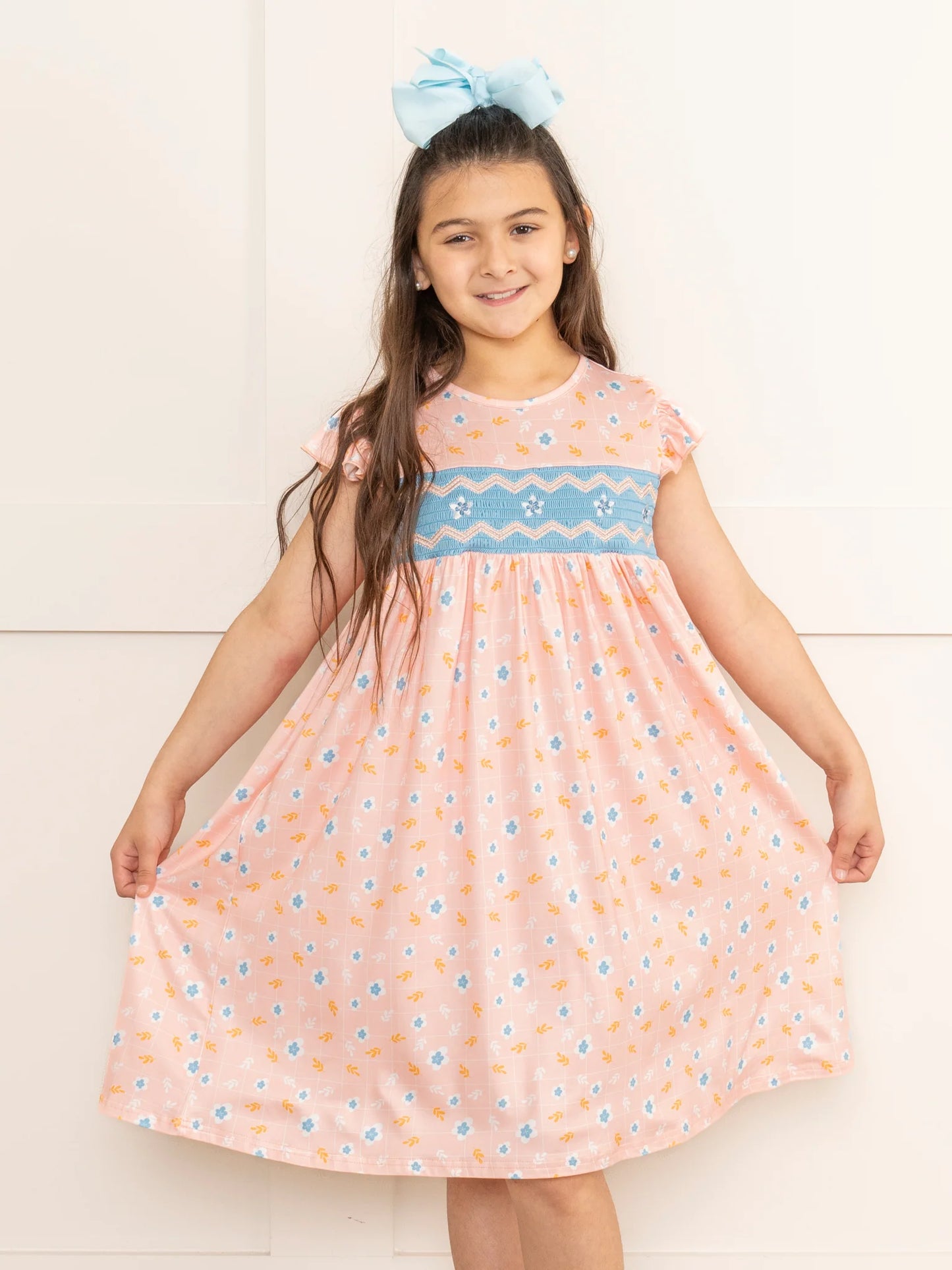 Peachy Blossoms Smocked Ruffle Dress