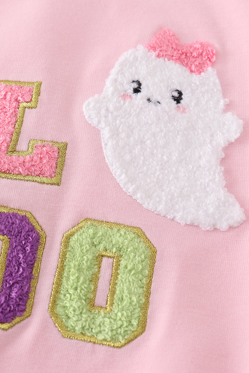 PINK HALLOWEEN LIL' BOO CHENILLE PATCH SWEATSHIRT